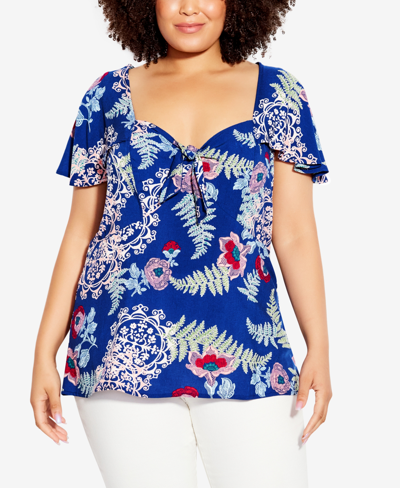 Avenue Plus Size Kata Print Top In Blue Ease