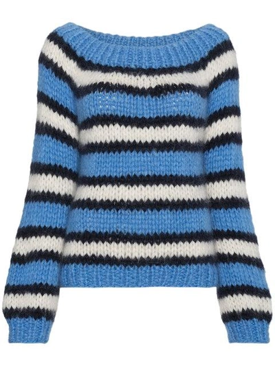 Ganni Juilliard Stripe Mohair & Wool Sweater In Blue