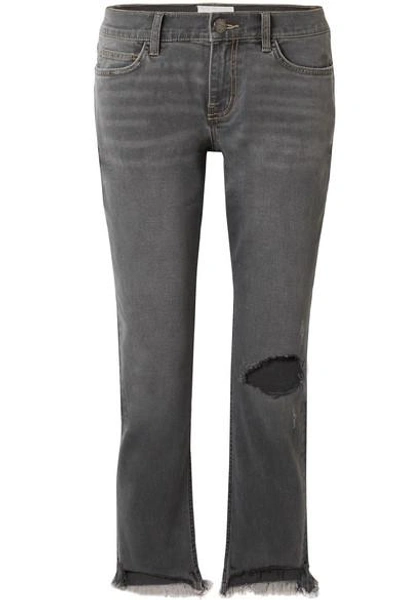 Current Elliott The Cropped Distressed Mid-rise Straight-leg Jeans In Gray
