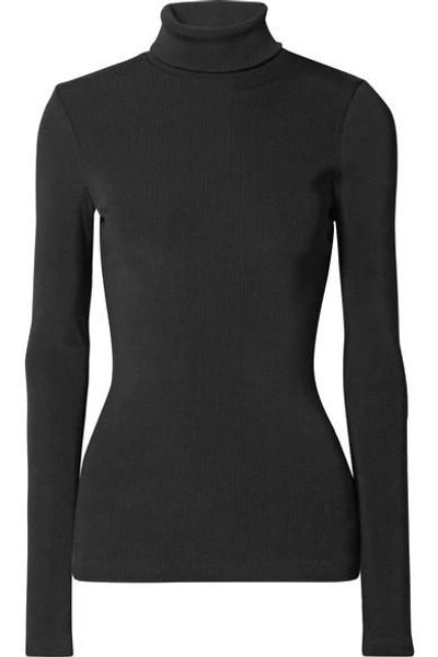 Goldsign The Rib Stretch Cotton-blend Turtleneck Top In Black