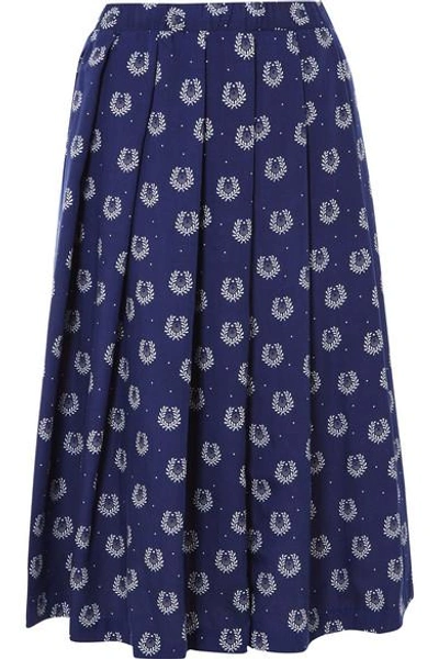 Comme Des Garcons Girl Printed Poplin Midi Skirt In Navy