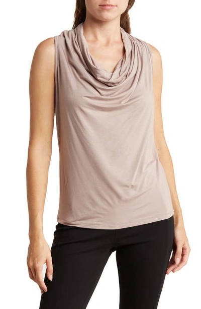 Renee C Sleeveless Cowl Neck Top In Taupe