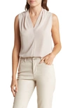 Renee C Solid V-neck Sleeveless Top In Beige