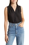Renee C Solid V-neck Sleeveless Top In Black