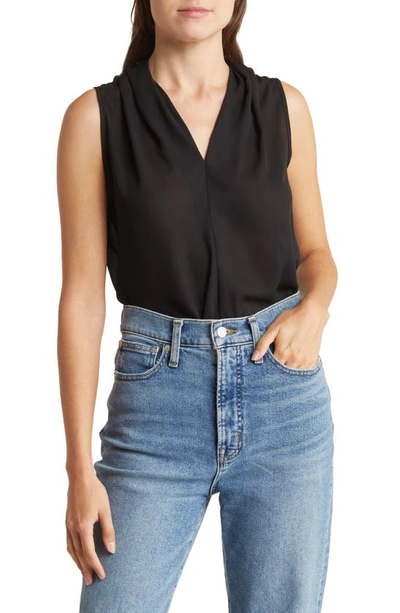 Renee C Solid V-neck Sleeveless Top In Black