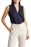 Renee C Solid V-neck Sleeveless Top In Navy