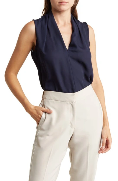 Renee C Solid V-neck Sleeveless Top In Navy