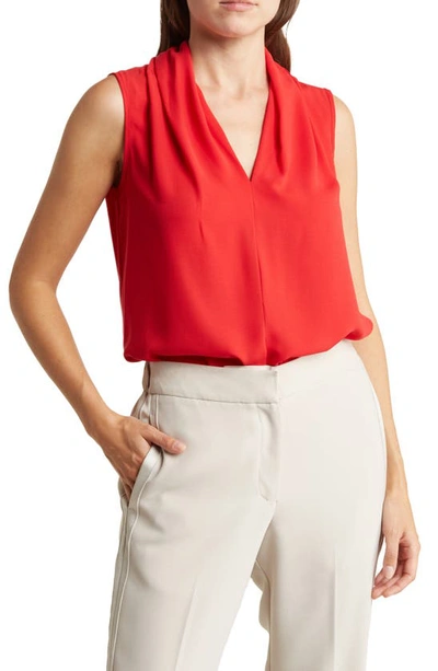 Renee C Solid V-neck Sleeveless Top In Red