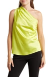 Renee C Ruched One-shoulder Satin Blouse In Citron
