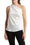Renee C Ruched One-shoulder Satin Blouse In White