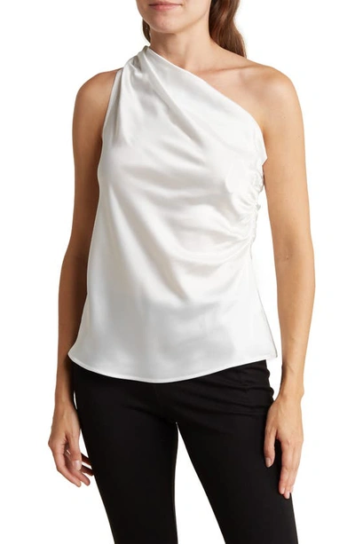 Renee C Ruched One-shoulder Satin Blouse In White