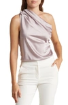 Renee C Ruched One-shoulder Satin Blouse In Dusty Lavender