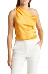 Renee C Ruched One-shoulder Satin Blouse In Marigold