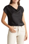 Renee C Cowl Neck Cap Sleeve Satin Top In Black