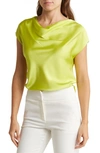 Renee C Cowl Neck Cap Sleeve Satin Top In Citron