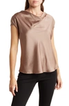 Renee C Cowl Neck Cap Sleeve Satin Top In Dune