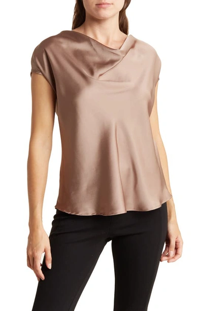 Renee C Cowl Neck Cap Sleeve Satin Top In Dune