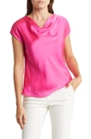 Renee C Cowl Neck Cap Sleeve Satin Top In Fuchsia