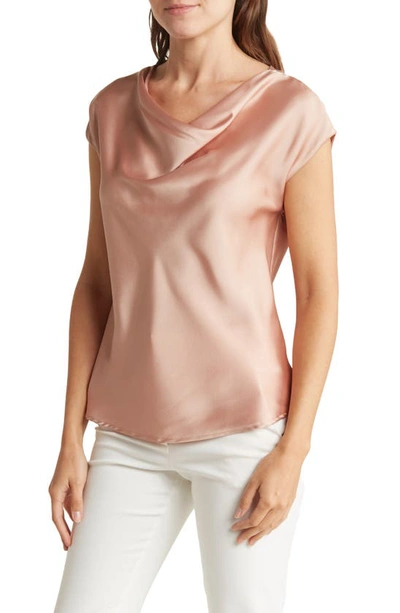 Renee C Cowl Neck Cap Sleeve Satin Top In Rose