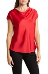 Renee C Cowl Neck Cap Sleeve Satin Top In Red