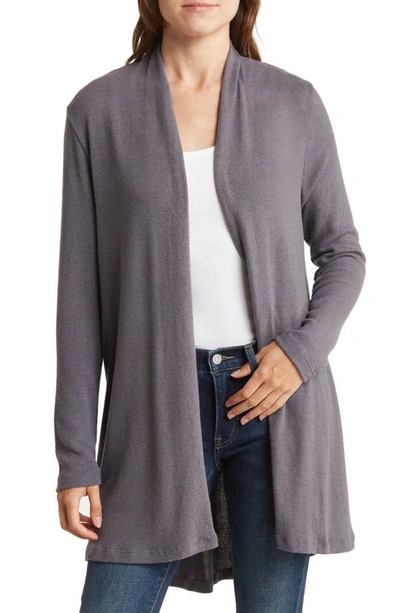 Renee C Brushed Knit Open Front Cardigan In Dark Cement