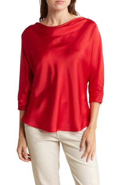 Renee C Cowl Neck Satin Blouse In Red