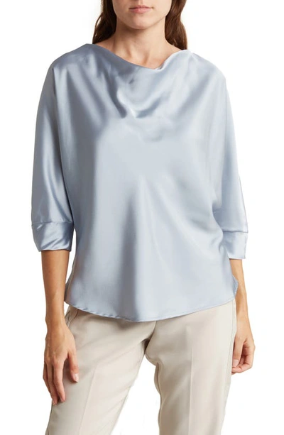 Renee C Cowl Neck Satin Blouse In Seafoam Blue