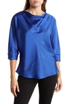 Renee C Cowl Neck Satin Blouse In Royal Blue