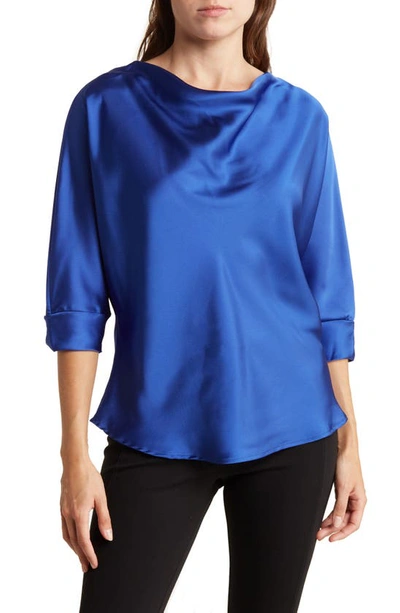 Renee C Cowl Neck Satin Blouse In Royal Blue