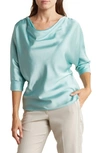 Renee C Cowl Neck Satin Blouse In Steel Blue