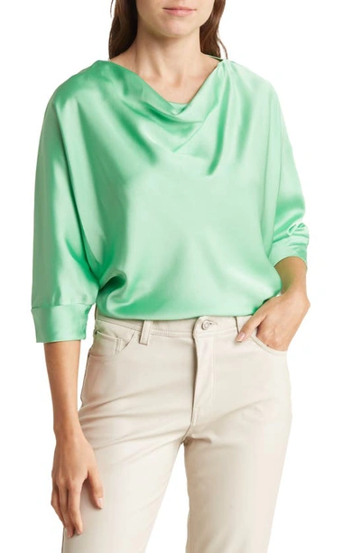 Renee C Cowl Neck Satin Blouse In Tea Green