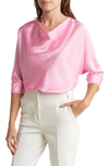 Renee C Cowl Neck Satin Blouse In Bright Pink