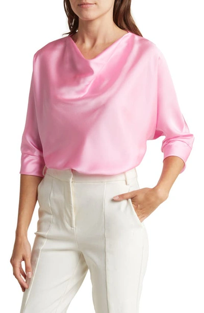 Renee C Cowl Neck Satin Blouse In Bright Pink
