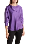 Renee C Cowl Neck Satin Blouse In Dark Purple