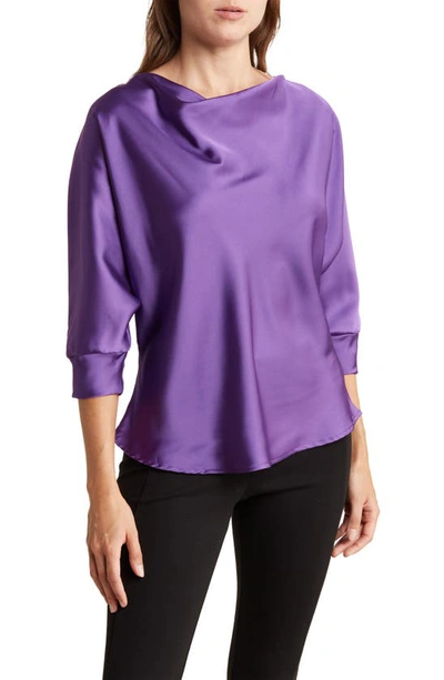 Renee C Cowl Neck Satin Blouse In Dark Purple