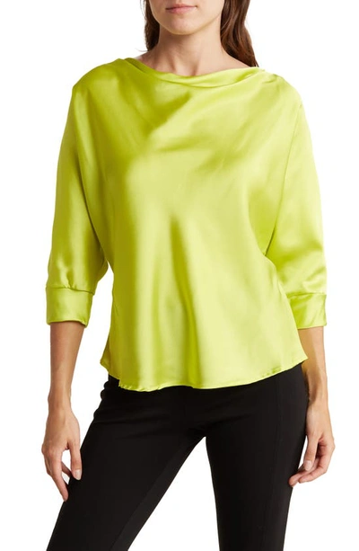 Renee C Cowl Neck Satin Blouse In Citron