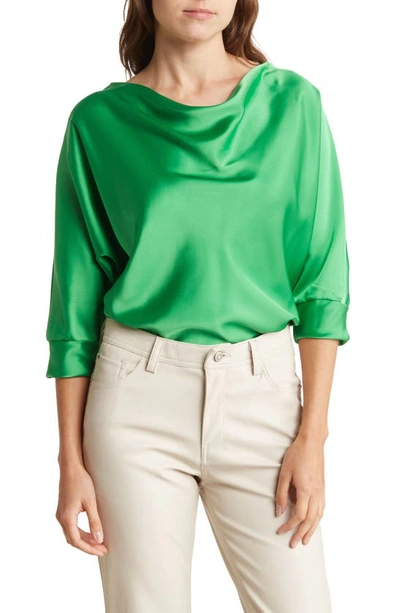 Renee C Cowl Neck Satin Blouse In Green