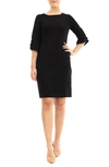 Nina Leonard Jewel Neck Tiered Sleeve Midi Dress In Black