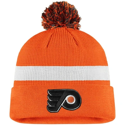 Fanatics Branded Orange/white Philadelphia Flyers 2020 Nhl Draft Authentic Pro Cuffed Pom Knit Hat In Orange,white