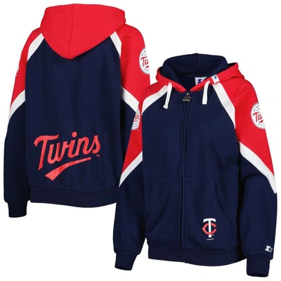 Starter Women's  Navy, Red Minnesota Twins Hail Mary Full-zip Hoodie In Navy,red