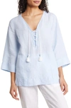 Tommy Bahama Costalina Lace-up Linen Tunic In Linen Sky