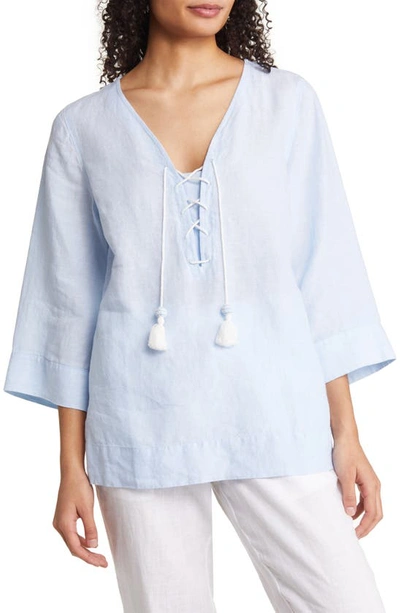 Tommy Bahama Costalina Lace-up Linen Tunic In Linen Sky