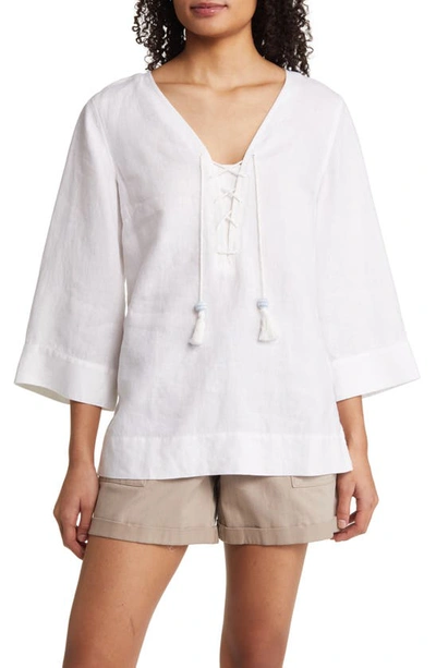 Tommy Bahama Costalina Lace-up Linen Tunic In White