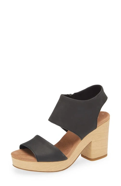 Toms Block Heel Sandal In Black Leather