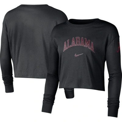 Nike Black Alabama Crimson Tide 2-hit Cropped Long Sleeve Logo T-shirt