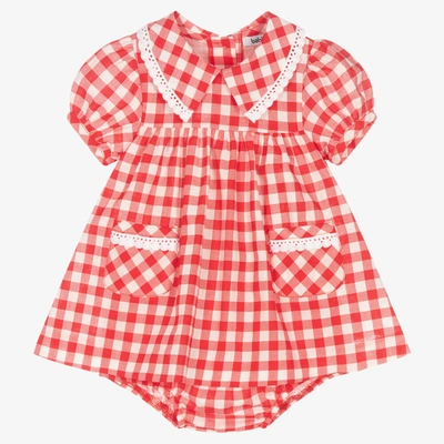 Babidu Babies' Girls Red Cotton Gingham Dress
