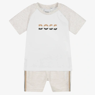 Hugo Boss Boss Baby Boys Grey & White Logo Shorts Set