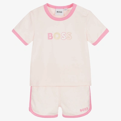 Hugo Boss Babies' Girls Pink Organic Cotton Logo Shorts Set