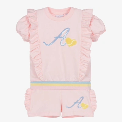 A Dee Babies' Girls Pink Tennis Logo Shorts Set