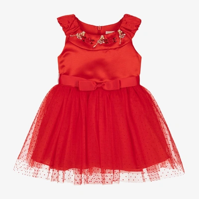 David Charles Babies' Girls Red Satin & Tulle Dress